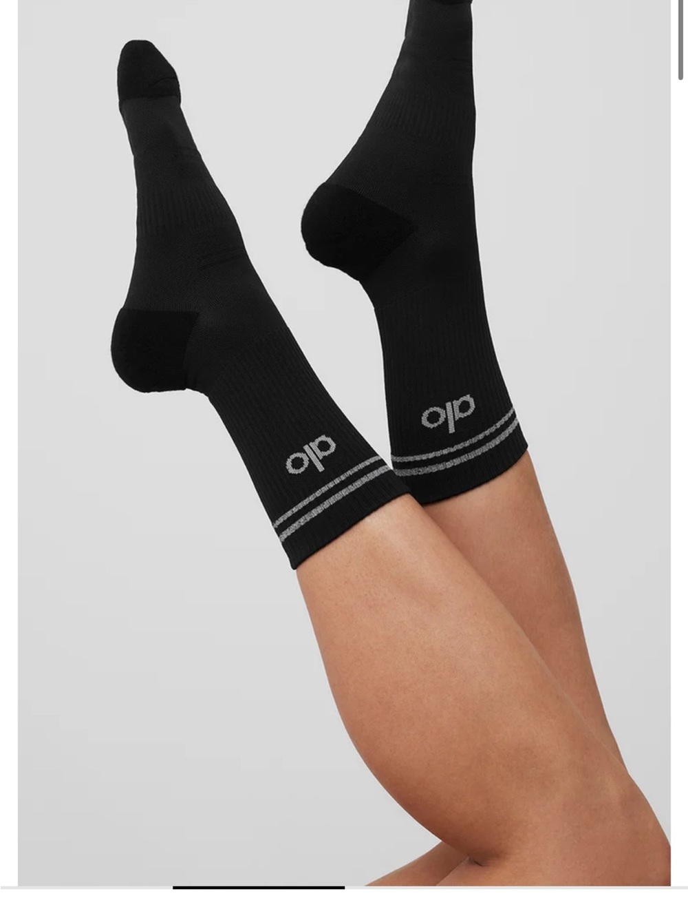 ALO Black Crew Socks with Logo - Breathable Womens Athletic Socks